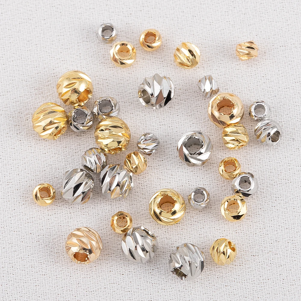 10pcs Gold Color Plated Striped Cut Flower Beads 2.5/3/4mm Copper Spacer Bead Bulk DIY Jewelry Accessories Hand Beading Material