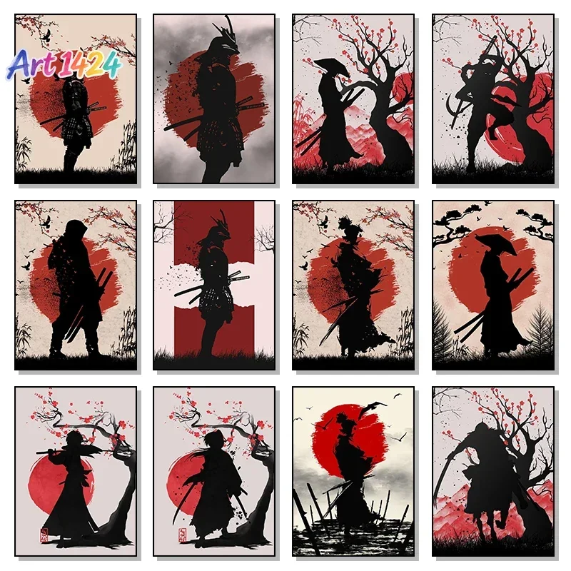 Vintage Style Japanese Samurai Pictures Canvas Painting Print Posters for Bar Cafe Living Room Sofa Wall Art Home Decor Gift