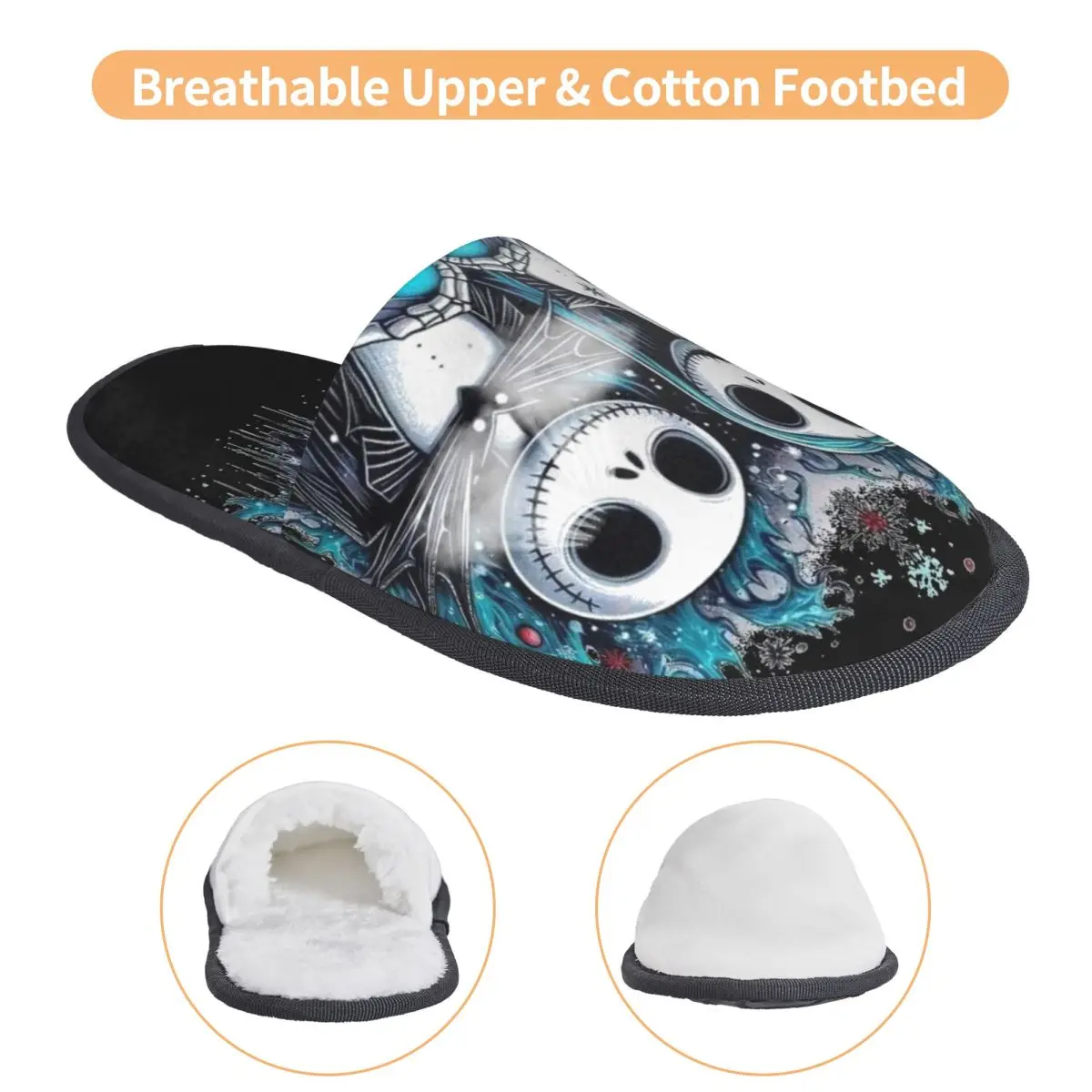 مخصص الكابوس قبل عيد الميلاد شبشب منزل النساء مريح رغوة الذاكرة القوطية جاك Skellington الانزلاق على سبا النعال الأحذية #3