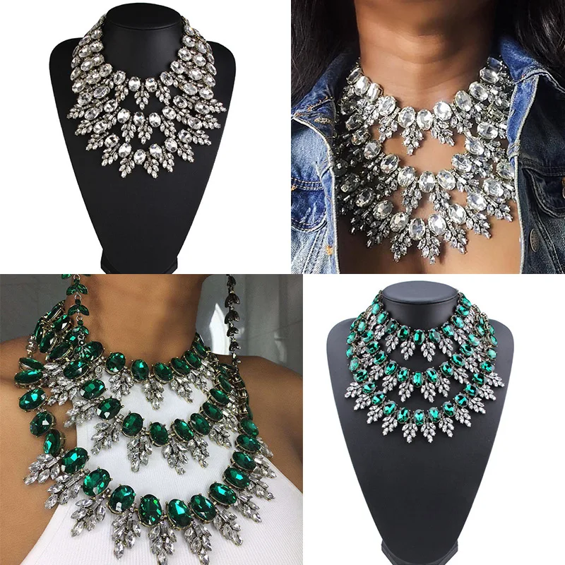 Necklace fashion high sense glass diamond necklace DIY multi-layer shiny diamond collarbone chain wholesale