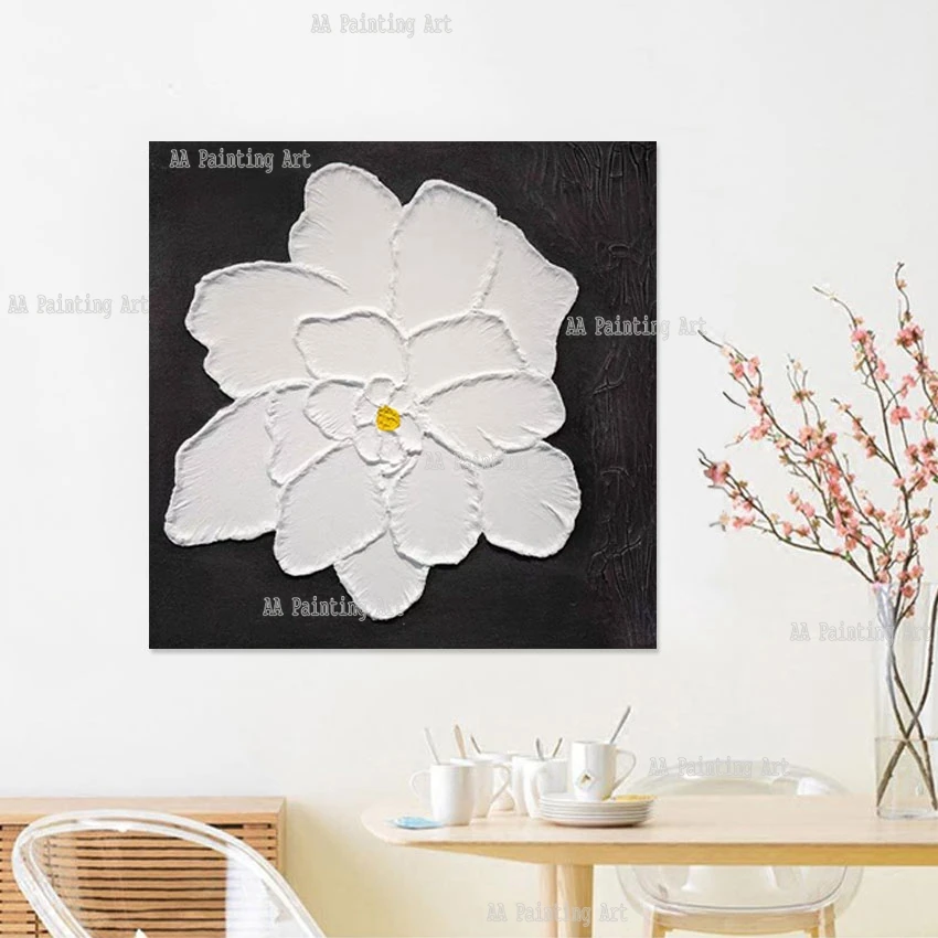 Large Size Picture On Canvas White Lotus Flower Acrylic Painting Thickness Paints Abstract Unframed Wall Hangings Art Panel