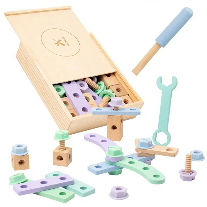 Toddler Tool Set Kids Wooden Toolbox Pretend Play Set Children Nut Screw Assembly Simulation Carpenter Tool for Kids Ages Over 3