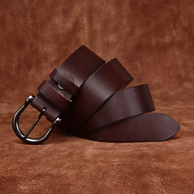 حزام كاجوال كلاسيكي من الجلد الطبيعي للرجال، إبزيم دبوس بسيط عصري، حزام رجالي بعرض 3.8 سم