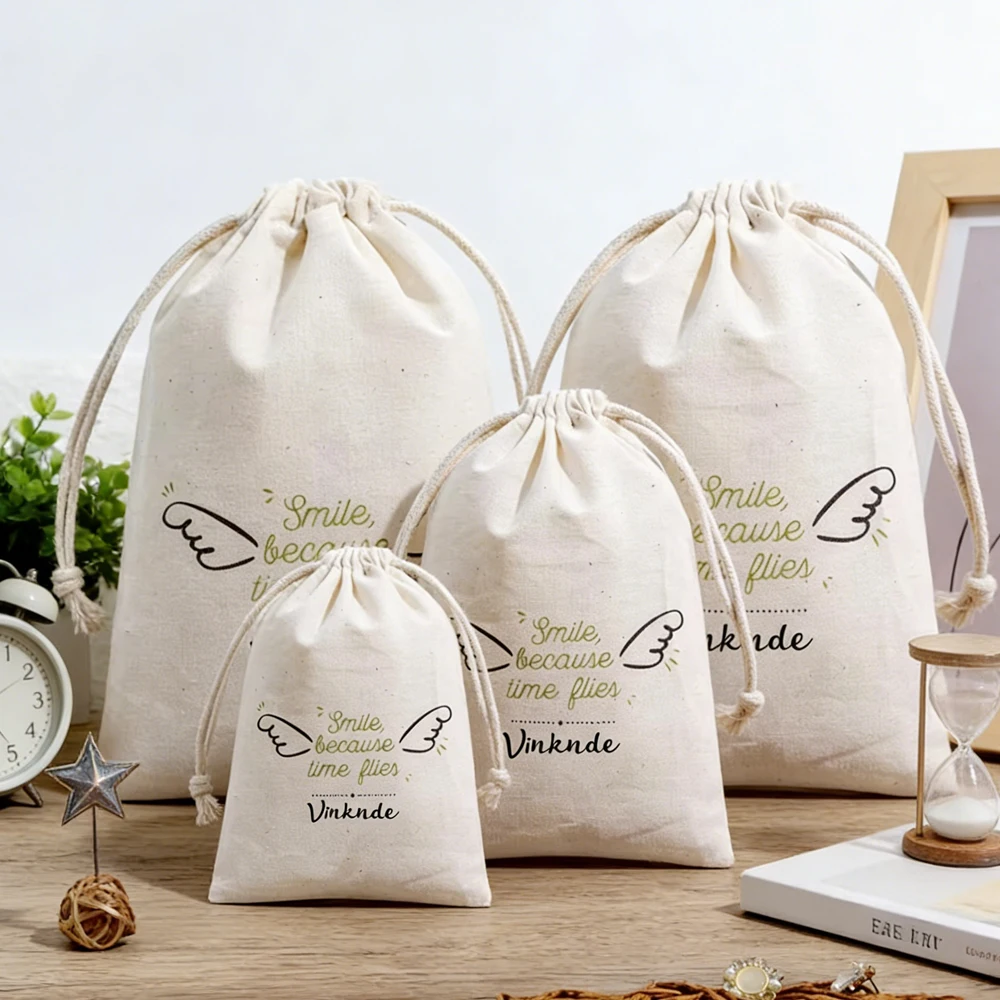 

Custom Natural Color Muslin Cotton Storage Bag Drawstring Recyclable Makeup Pouch for Perfume Packaging Featuring Printed Logo