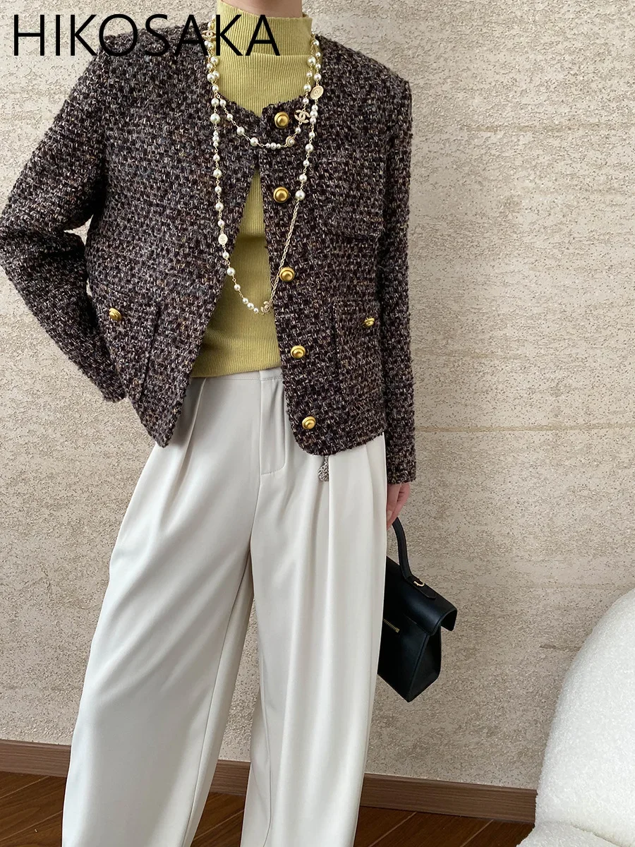 

Classic Vintage Tweed Coats Small Fragrance Style Elegant Women Jackets O-neck Single Breasted Long Sleeve Top Sutumn Ropa Mujer