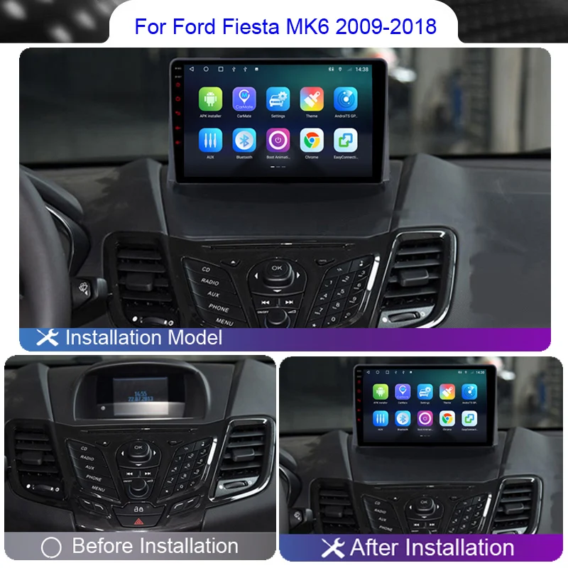 Android Auto Radio Carplay For Ford Fiesta MK6 2009 2010 2011 2012 - 2018 Multimedia Player GPS DVD 2 Din 2DIN Autoradio Stereo