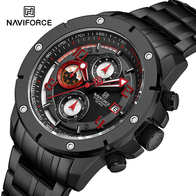 

NAVIFORCE Military Sport Stainless Steel Waterproof Men Chronograph Quartz Calendar Man Wristwatch Classic Business Male Watches