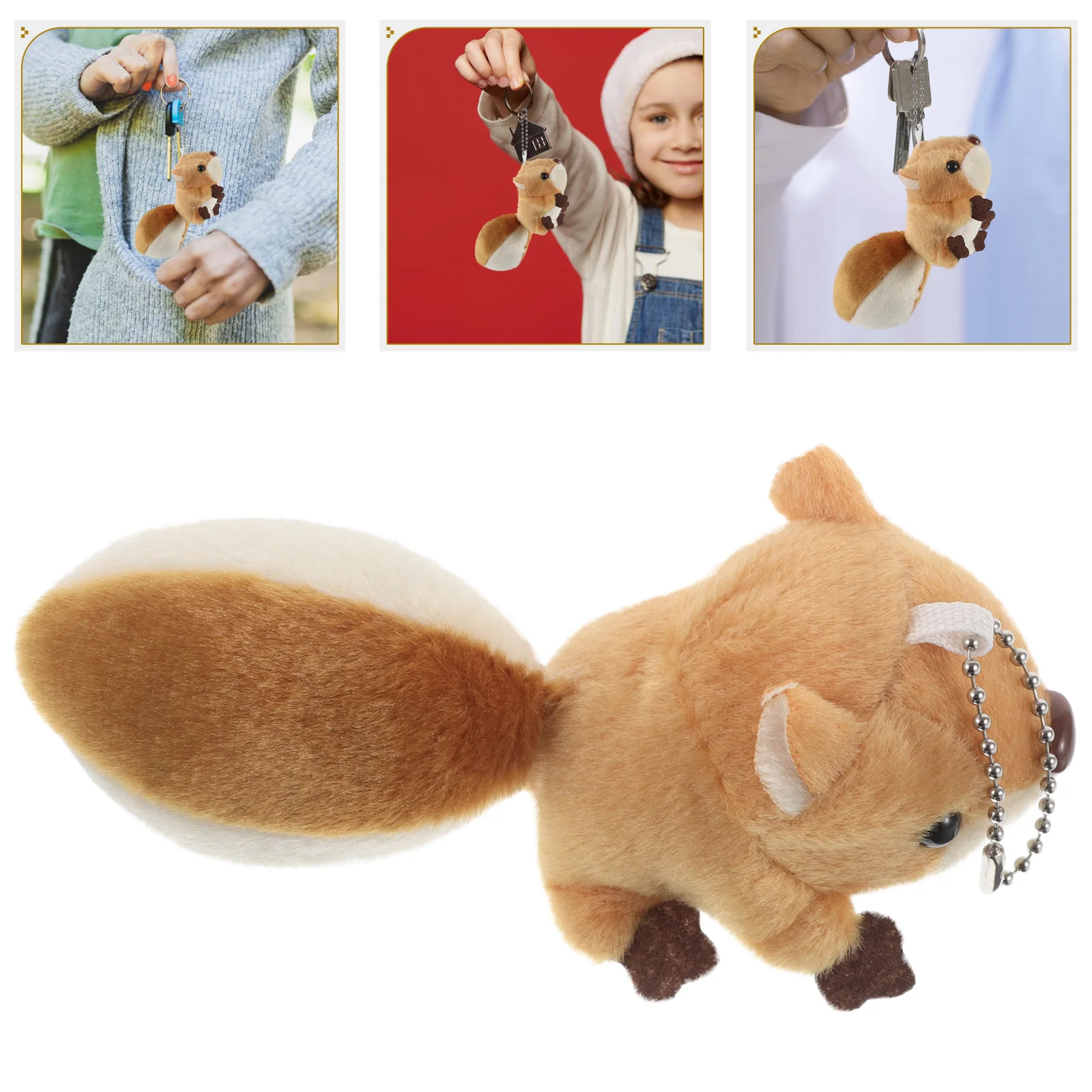 Cute Squirrel Key Chain Plush Car Key Pendant Bag Pendant Key Ring Backpack Plush Stuffed Animal For Backpacks And Clothing