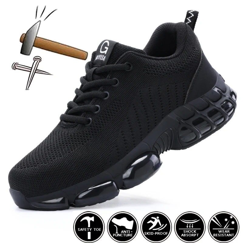 Men's Rotary Button Safety Shoes Anti-Impact Anti-Piercing Indestructible Work Shoes Fashionable Comfortable Safety Sneakers