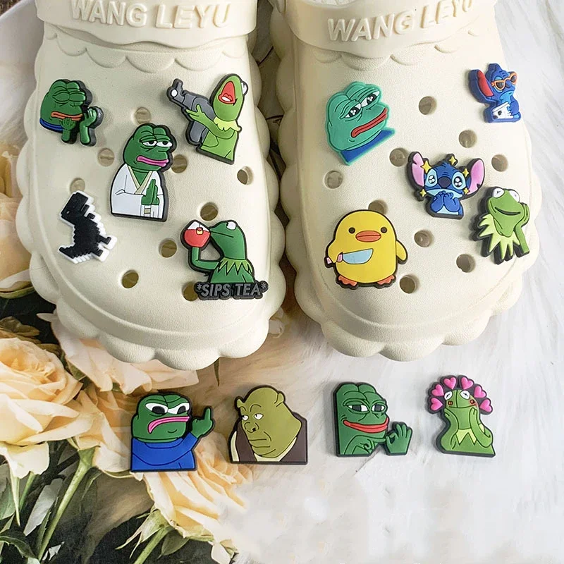 1pcs Sad Frog Pepe Cartoon Duck PVC Shoe Buckle Shoes Decoration Accessories DIY Clog Wholesale for Shoes Women Girls Kids Gifts