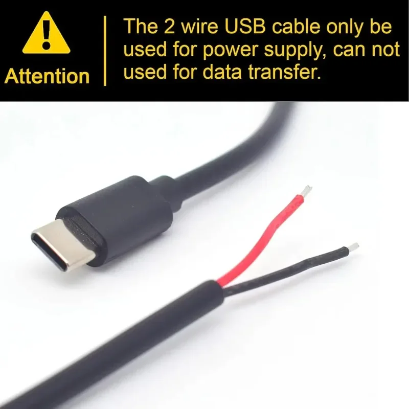 5V 3A Singe USB C to 2 Pin Bare Wire Open End 24AWG USB Type C Male Pigtail Cable Cord DIY for USB C Equipment Installed 0.3/1M