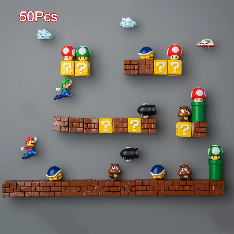 Super Ma Bros DIY Fridge Scene 3D Magnets Refrigerator Decoration Bullet Mushroom Turtle Wall Sticker Set Home Collection Gift