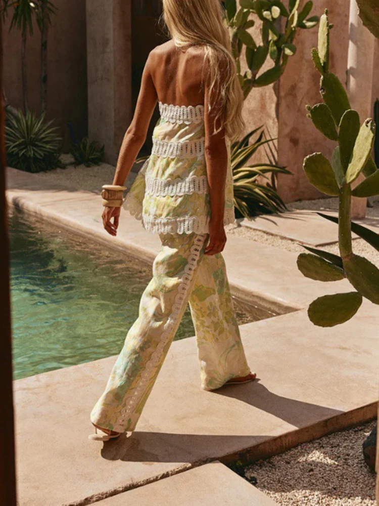 Casual Loose Vacation Two Piece Suits Fashion New Sleeveless Halter Tops & Pants Sets Summer New Printed Women's Beach Outfits - Image 6