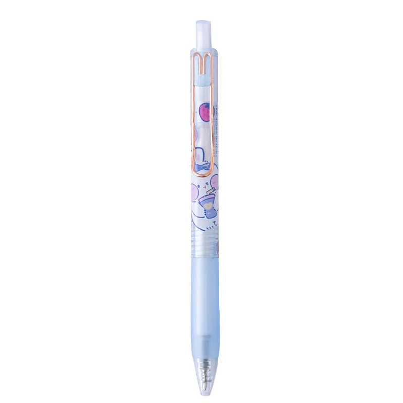 Stylo gel de presse lapin mignon, encre noire, stylos rétractables Kawaii, fournitures scolaires, écriture de bureau, cadeau de papeterie, 0.5mm, 10 pièces par lot