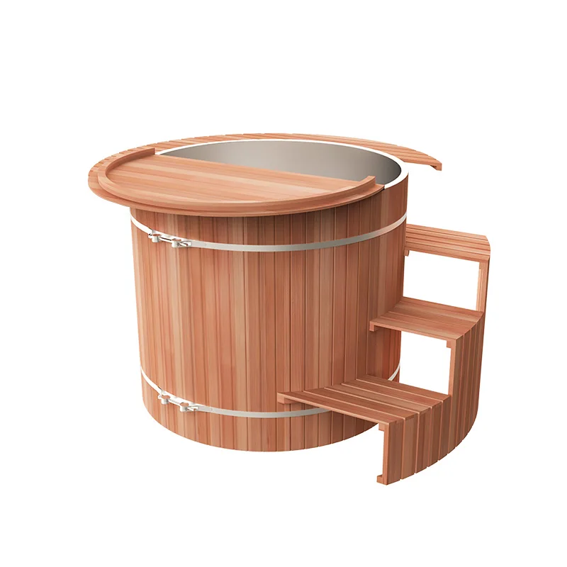 

Hot Sale Cold Plunge Tub Wooden Outdoor Round Hot Tub Quality Canadian Red Cedar Barrel Bath Tub
