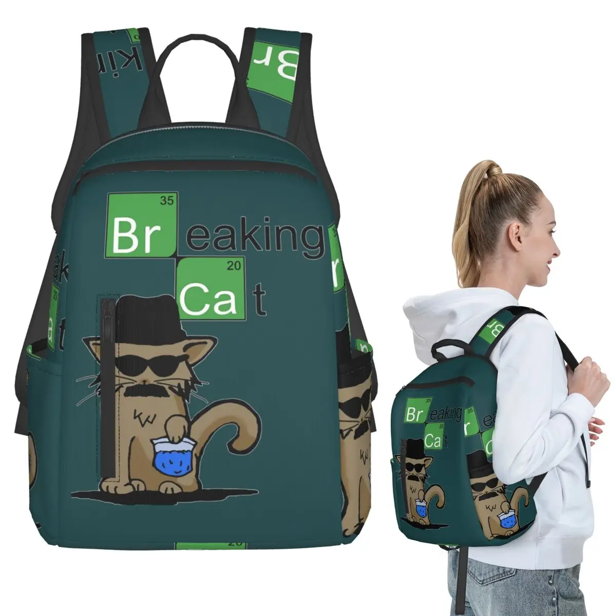 

Breaking Cat Backpack Student BookBag Children School Bag Laptop Shoulder Bags Men Women