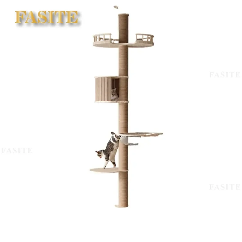 For Cat Solid Wood Hammock Climbing Frame High-rise Large Space Capsule Cat Tree Nest Integrated Furniture