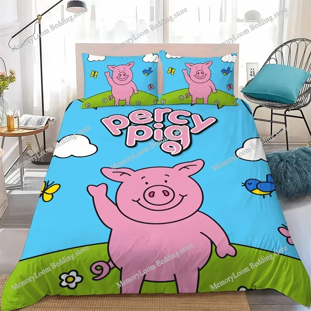Lovely P-Percy-Pig Cute Duvet Cover Set Home Style Bedding Soft Laundry Cotton Bed Student Dormitory Gift Home Textileextile9639