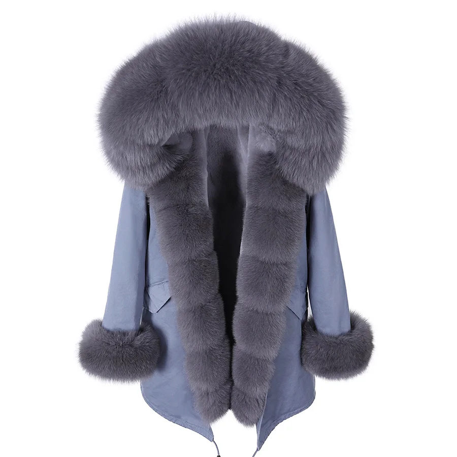 Real Fox Parkas natural grosso para mulheres, jaqueta preta, quente para aumentar, casaco de inverno, 2021