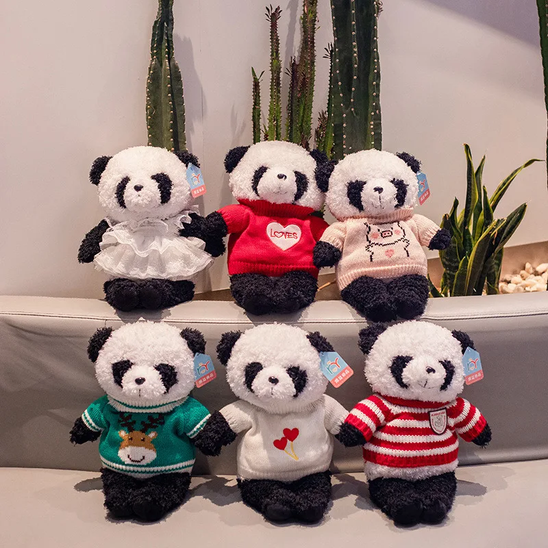 1pc 38cm cute panda plush animals stuffed soft panda toy wear sweater kids toys for girls boys birthday Christmas wedding gift
