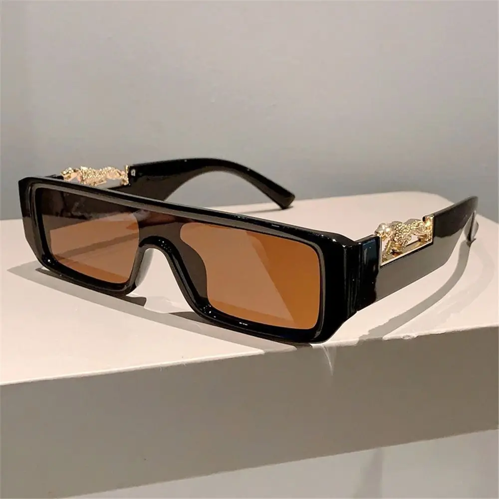 2024 New Small Frame Sunglasses Metal Leopard Head Square Frame Sunglasses Women's Fashion One-piece Mirror Men's Eyewear