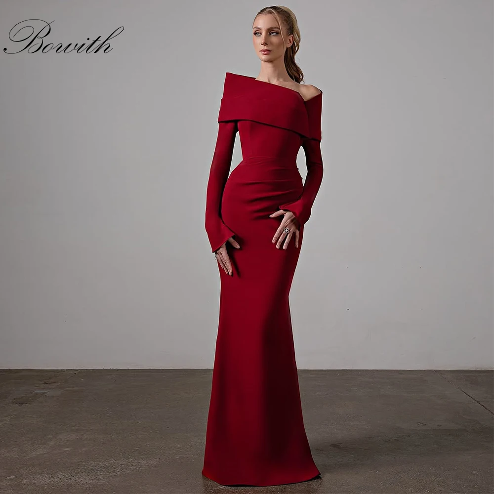 

Bowith Red Mermaid Evening Dresses Off the Shoulder Long Sleeves Party Dresses Customized Women Formal Gown for Banquet