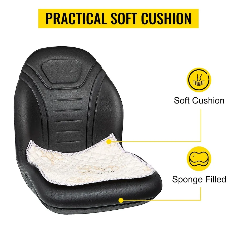 Universal Lawn Tractor Seat Replacement Compact High Back Mower Seat Black Vinyl Forklift Seat with Central Drain Hole Skid Ste