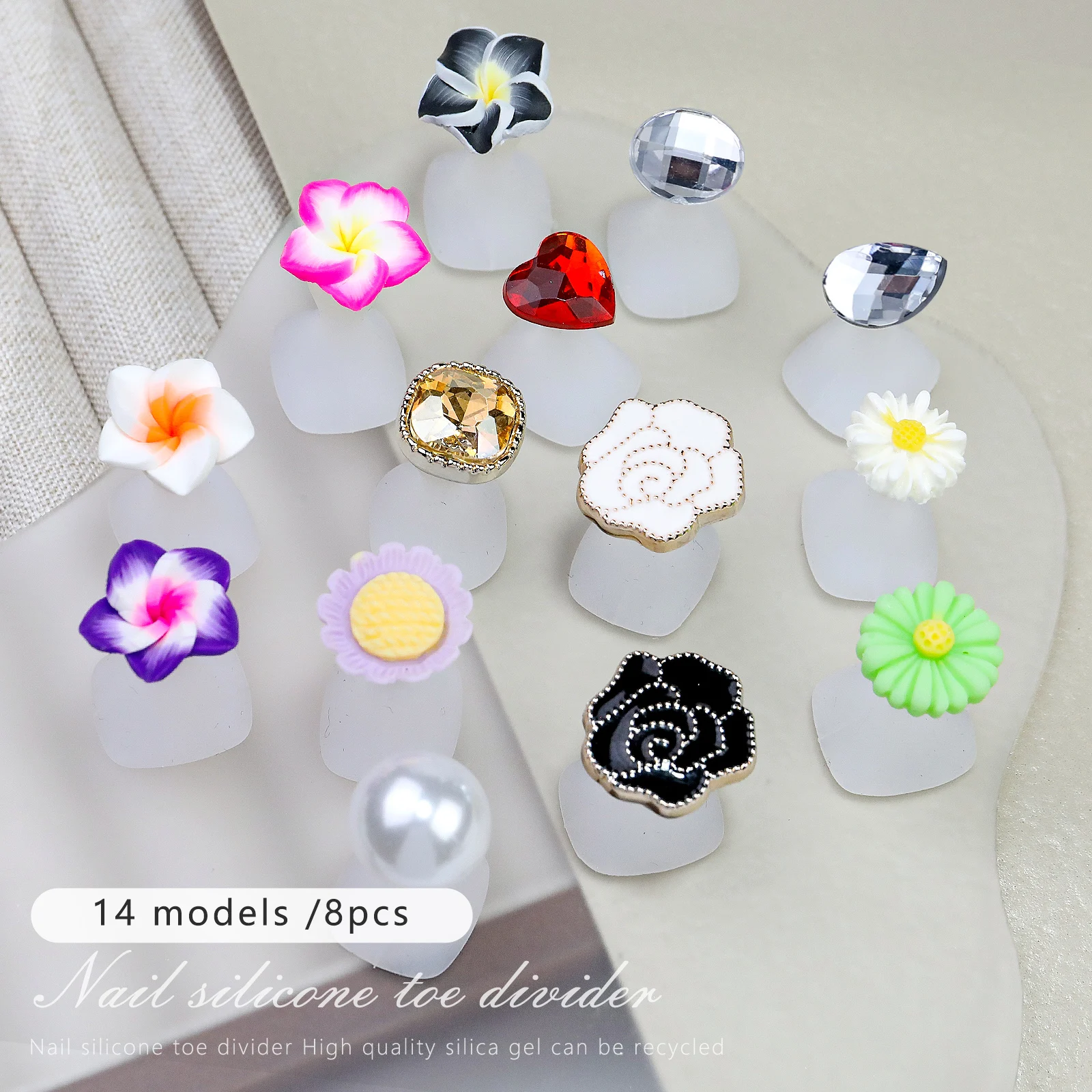 

8Pcs/Bag Soft Silicone Flower & Pearl Toe Separators, Flexible Pedicure Toe Spacers, Foot Finger Separation Tool for Nail Art