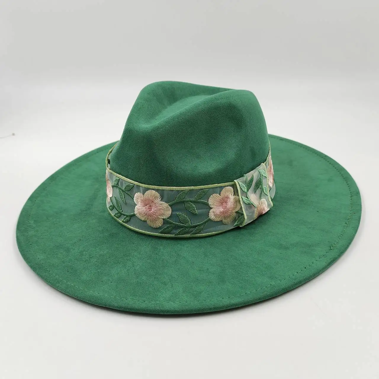 New Suede Green Fedora Hats for Women Men 9.5cm Wide Brim Panama Western Cowboy Hat Winter Jazz Church Sombrero Caps