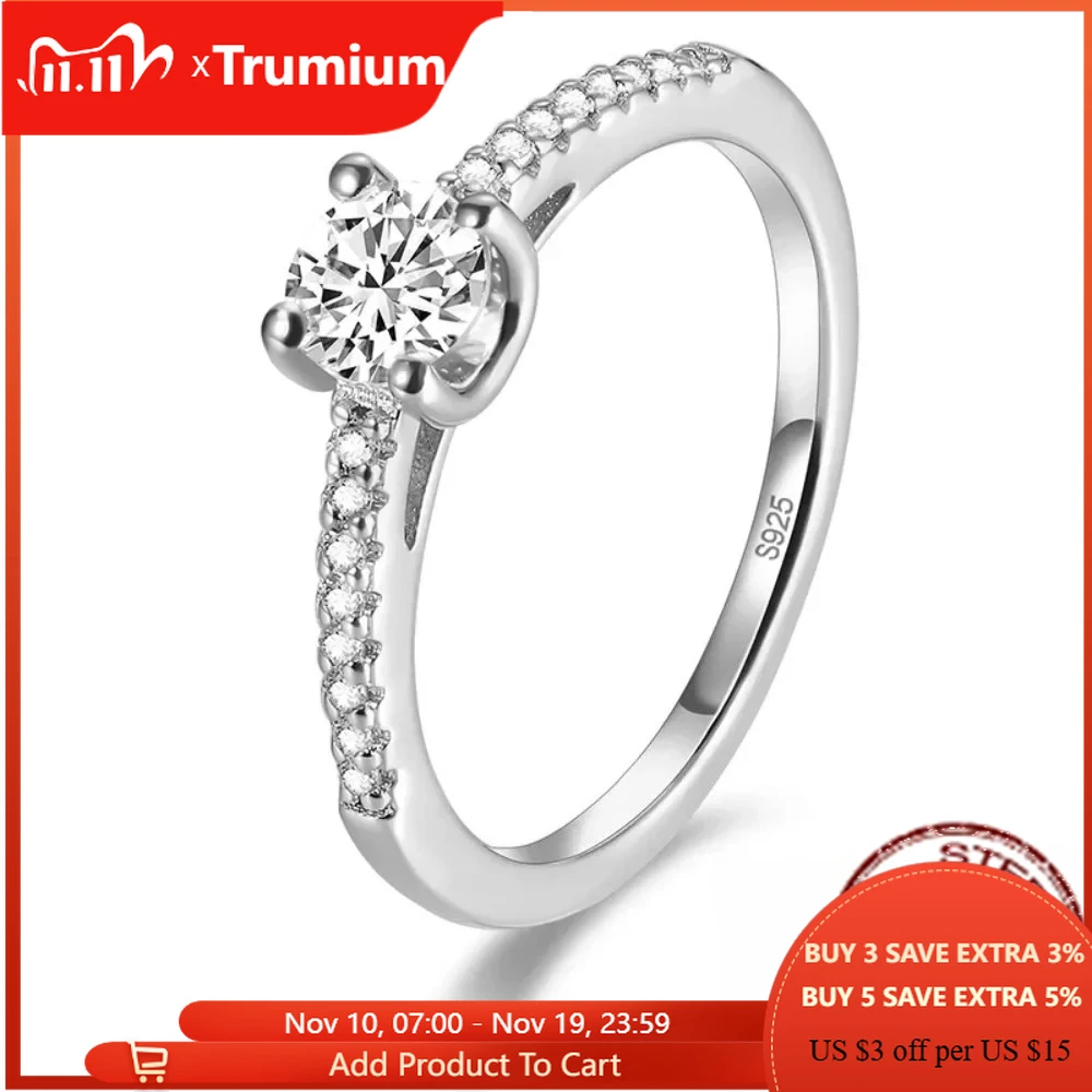 

Trumium 0.5CT Moissnaite Rings For Women Sparkling Moissanite 925 Sterling Silver Wedding Finger Ring Gifts Fine Jewelry