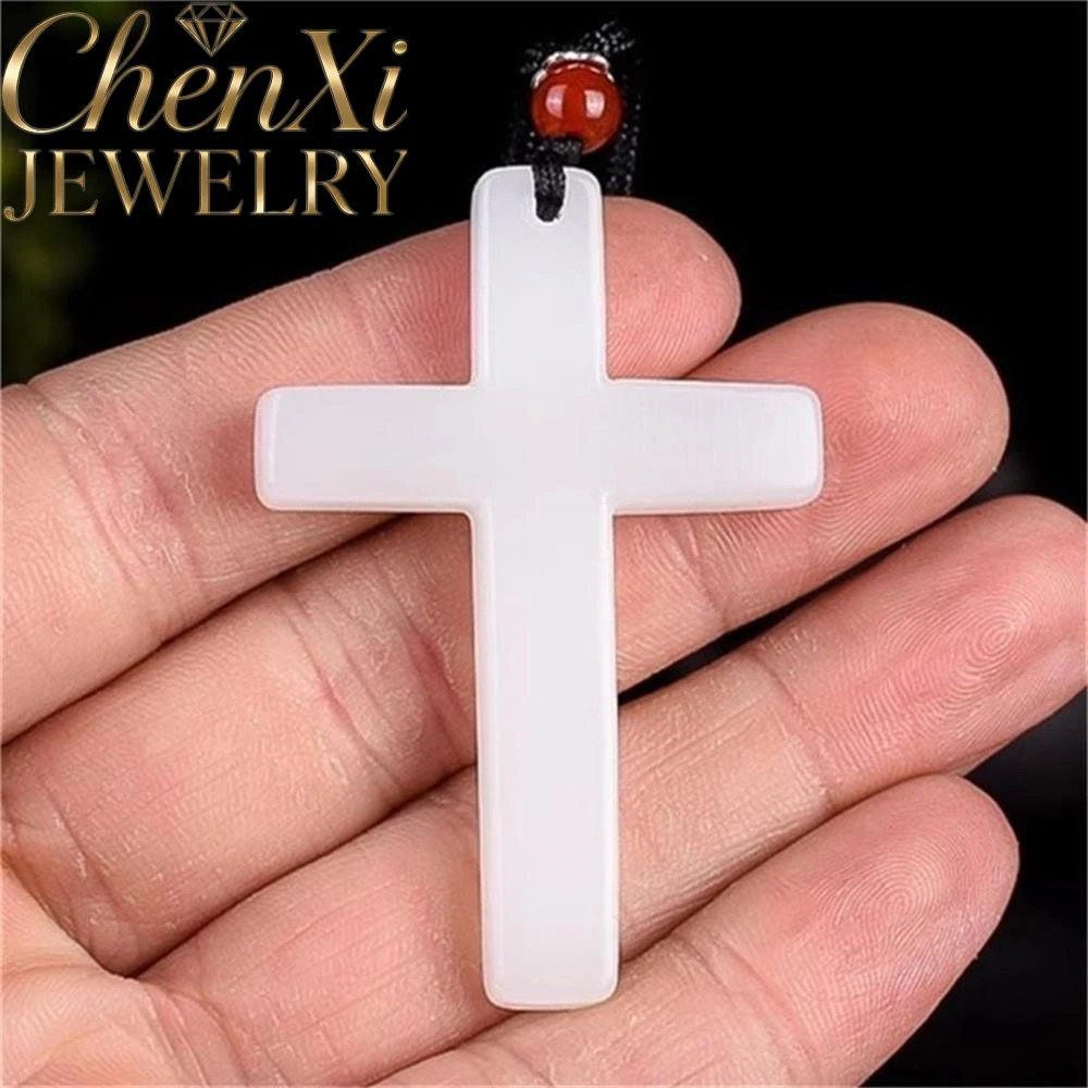 

High-End Natural Hetian Jade Cross Pendant Luxury Quality Fashion Fine Jewelry Exquisite Elegant Best Charms Young Gift Amulets