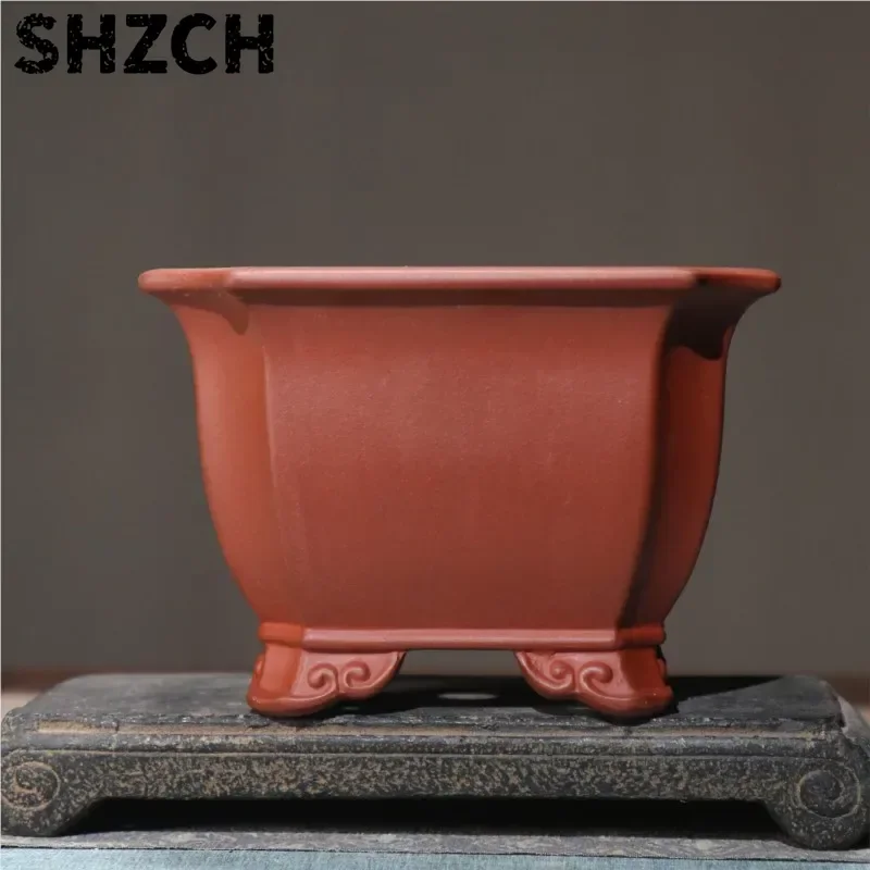 2Colors Purple Sand Flower Pot Simple Square Bonsai Pot Home Chinese Classical Ceramic Decoration Bonsai Pot With Holes LE914