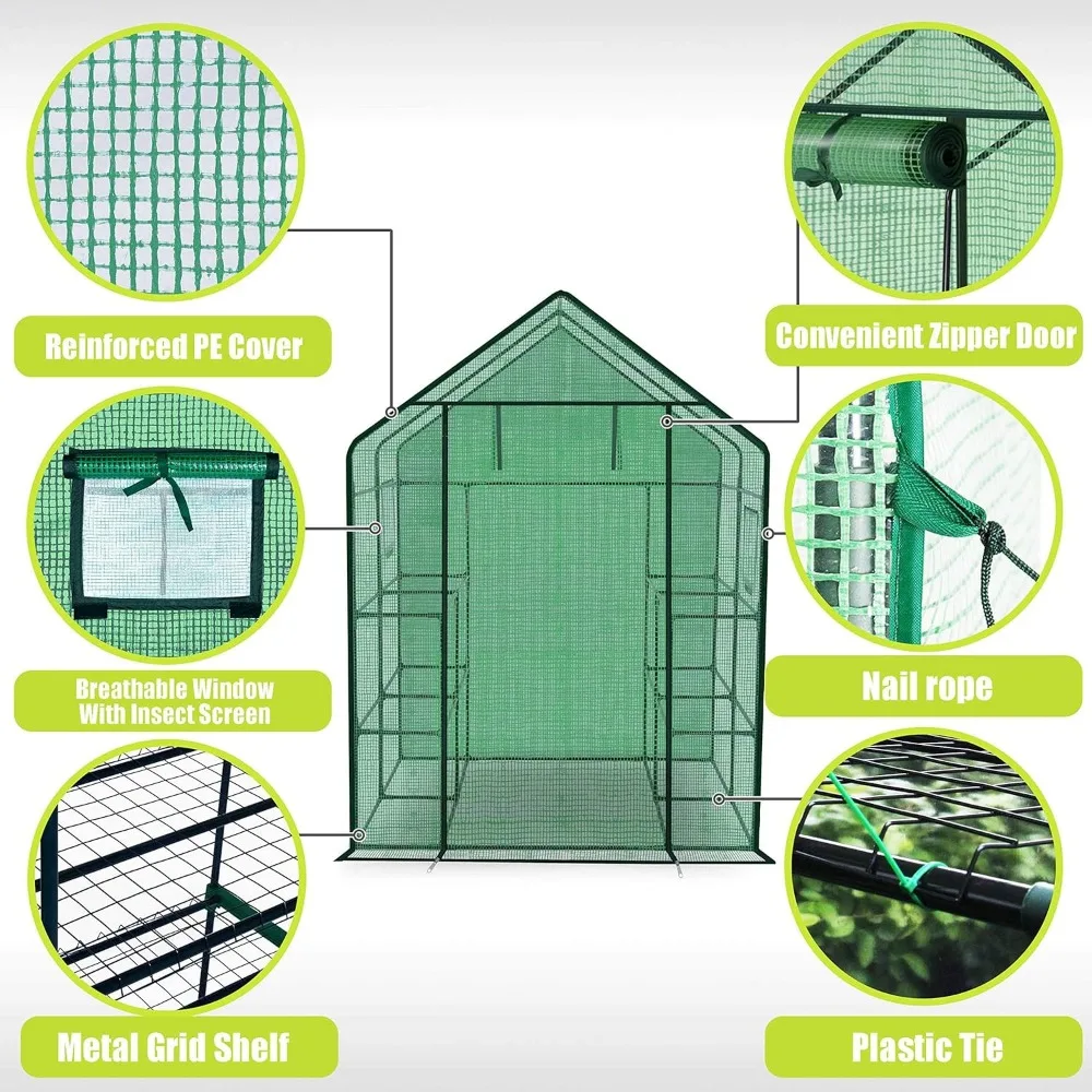 Imagem -03 - Estufa Walk-in com Janela Polietileno Reforçado Green House para Jardinagem de Plantas Níveis e Prateleiras L56.5 x W56.5 x H76.5