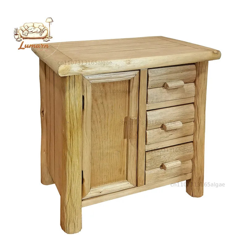 Log wind multi-layer bedroom storage bedside table locker wabi sandy wind solid wood floor-to-ceiling storage homestay deco