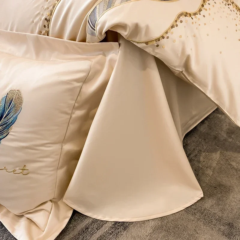 Svetanya Cotton Embroidery Bed Linens Double Ru Queen King Full Size Bedding Set Sheet Duvet Cover Pillowcase