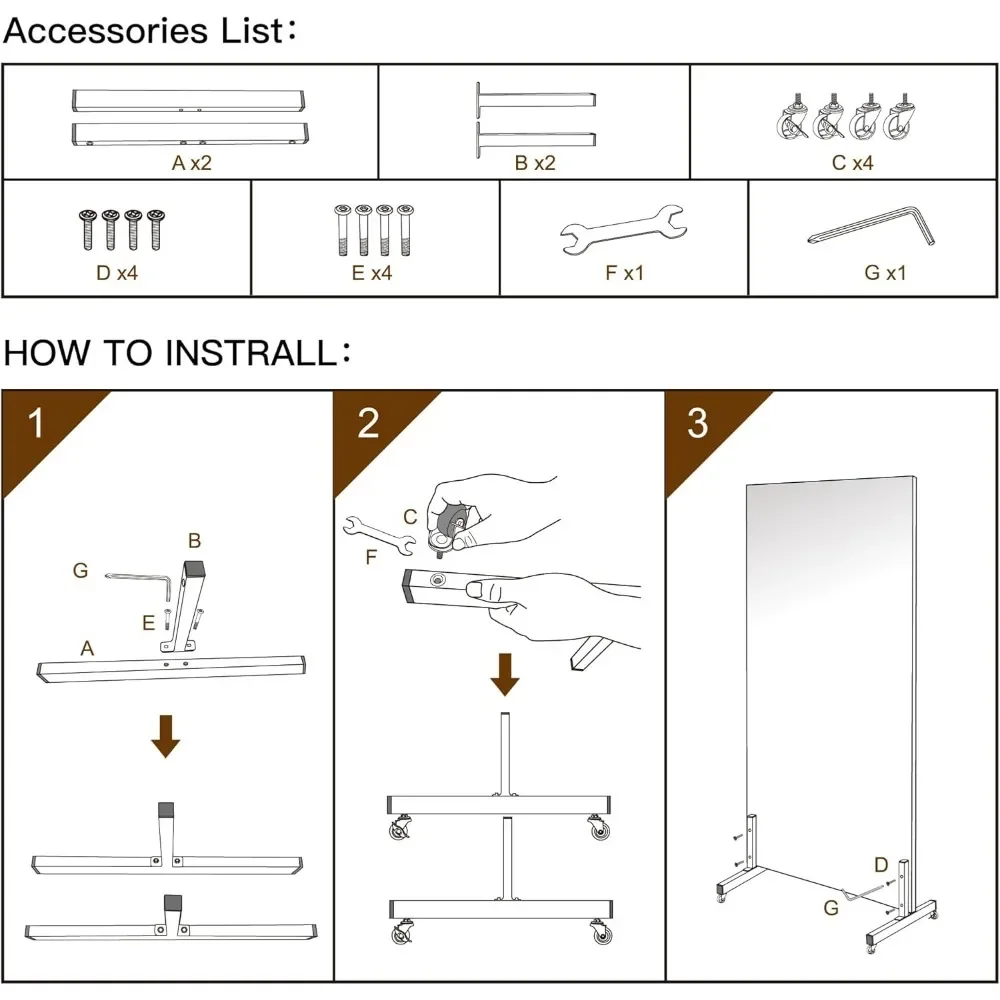 67" x 40" Home Gym Spiegel 360 °   Drehbare Räder, extra großer Ganzkörper-Rollspiegel für Yoga, unzerbrechlicher Ganzkörperspiegel