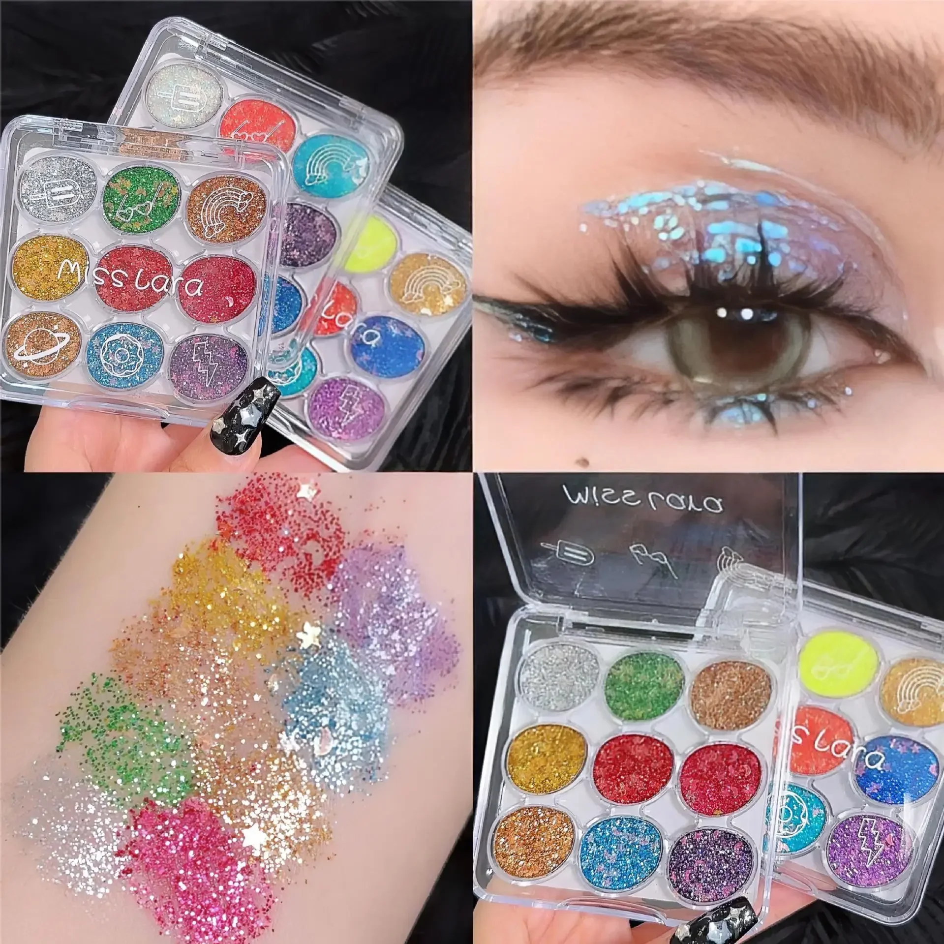 Miss Lara Negen Kleuren Oogschaduw Schijf Glitter Poeder Lovertjes Gel Burst Glitter Performance Podium Make-Up Oogschaduw