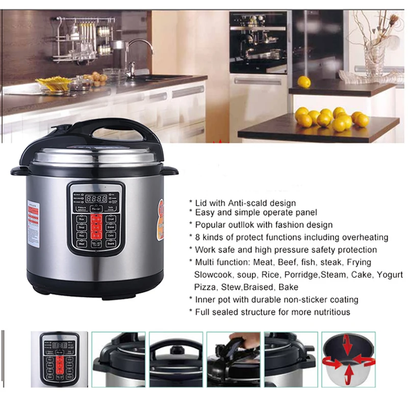 8L Multi-functional Rice Cookers Steamer 1500W Slower Cookers 10 In 1 Electric Pressure Cooker With Non-stick Pot