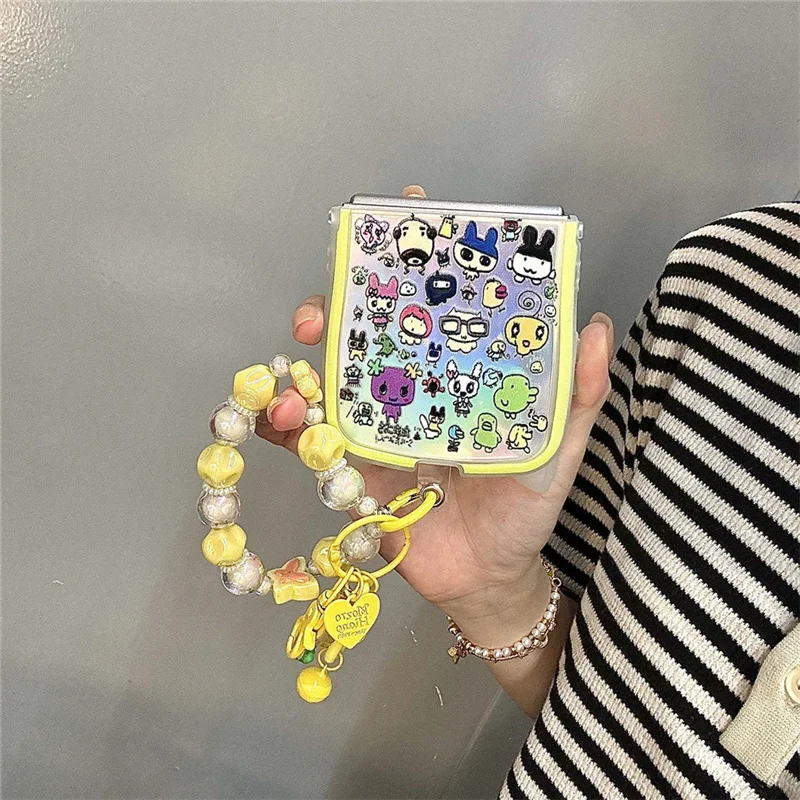 

Чехол для телефона с милым мультяшным животным и лазером для Samsung Galaxy Z Flip 7 6 5 4 3 Flip6 Flip7, чехол с цепочкой Kawaii, чехлы ZFlip7 Funda