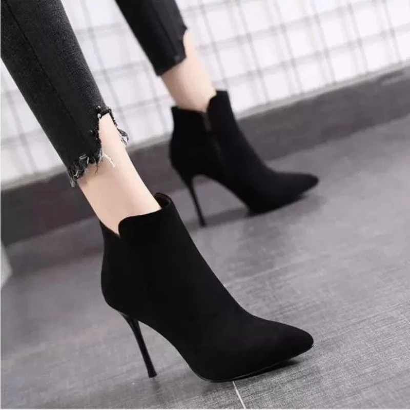 Short Shoes for Woman Women\'s Ankle Boots Very High Heels Footwear Pointed Toe Pink Suede Booties Heeled Sexy Chic and Elegant