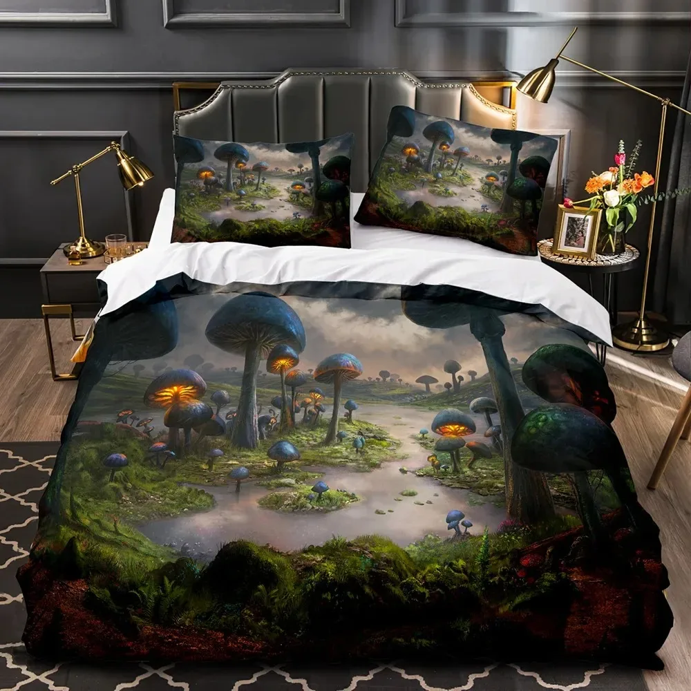 

Mushroom Fairy Forest Magic Lilliputian Fungus Plant Bedding Set Boys Girls Twin Queen Size Duvet Cover Pillowcase Bed Kid Adult