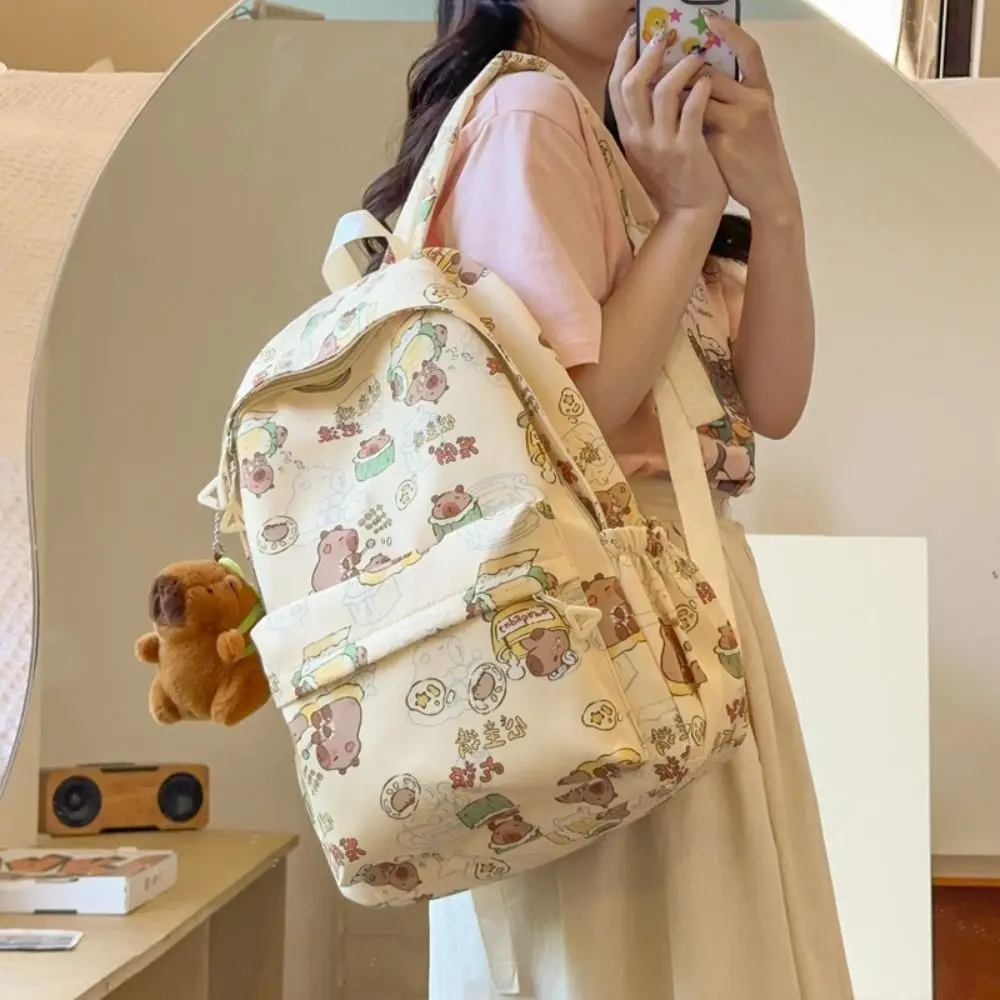 Cute Large Capacity Capybara Backpack Korean Style Cartoon Capibara Shoulder Bag Animal with Pendant Capybara School Bag School