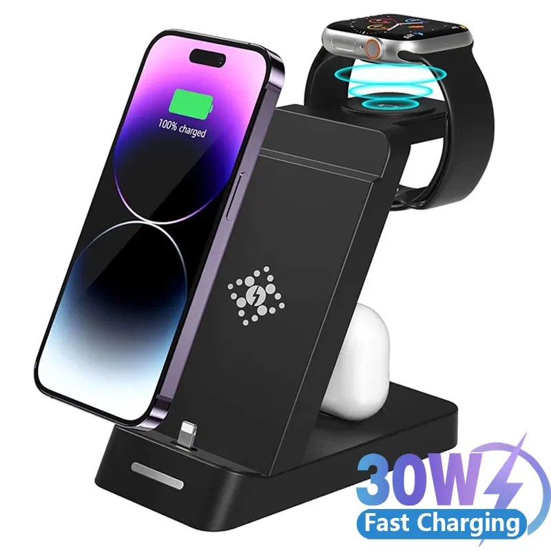 3 in 1 Wireless Charger Stand For iPhone 14 13 12 11 X XR 8 7 Samsung Apple Watch 8 7 6 Airpods Pro  Fast Charging Dock Station