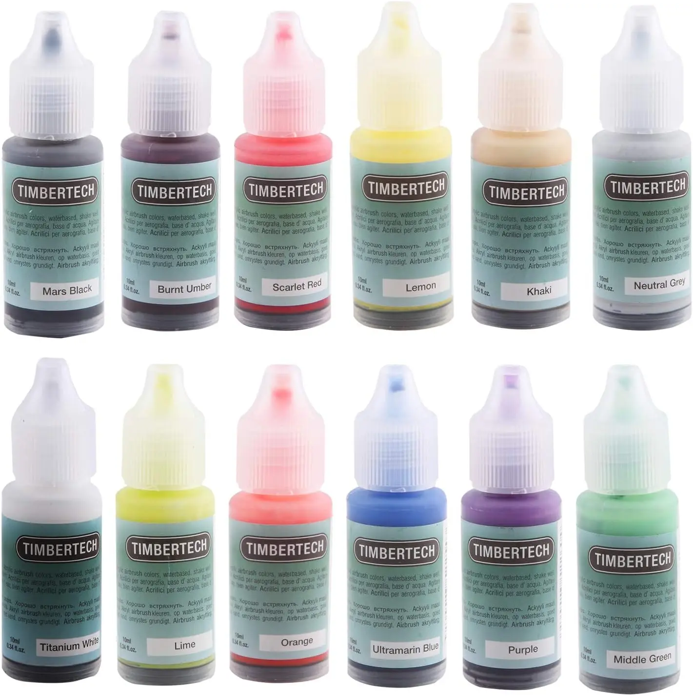 

Professional Acrylic Airbrush Paint Set, 12x10ml Quick Drying Water Based, Rich Vivid Colors for Artists