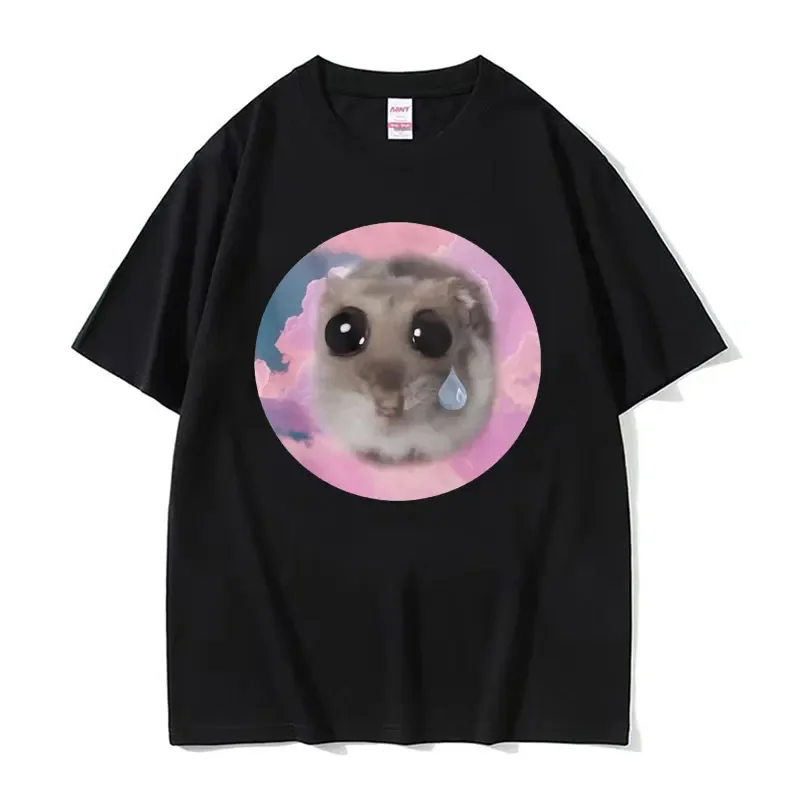 Funny Cute Sad Hamster Meme Graphics T-shirts Men Women's Oversized 100% Cotton T Shirts Fashion Kawaii Tops T-shirt Streetwear