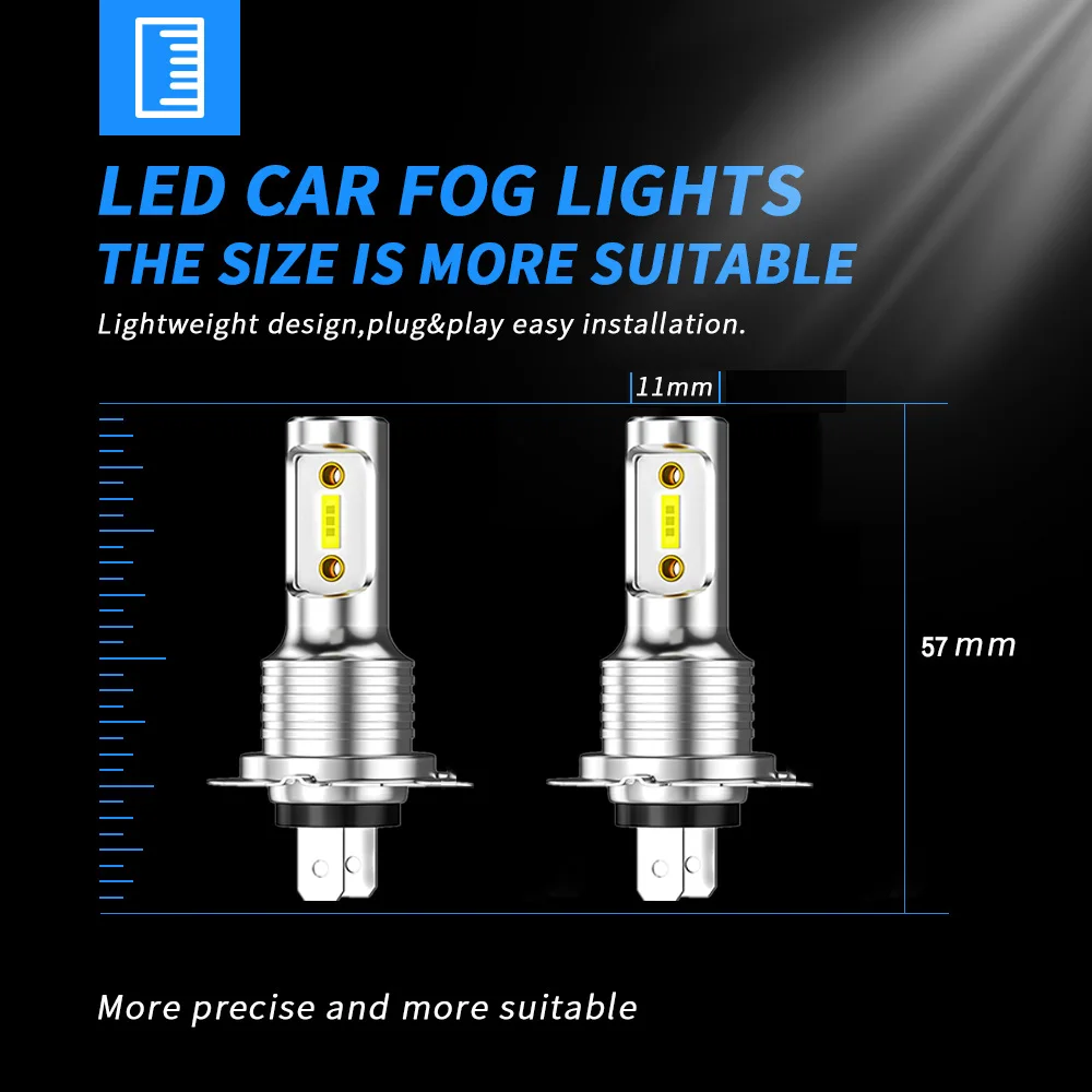 2/4 PCS H7 LED Headlight Bulbs High Low Beam 6000K Super White Lights Car Fog Lights Auto DRL H4 H8 H8 H11 Cob Chips 12V 24V 80W image 2