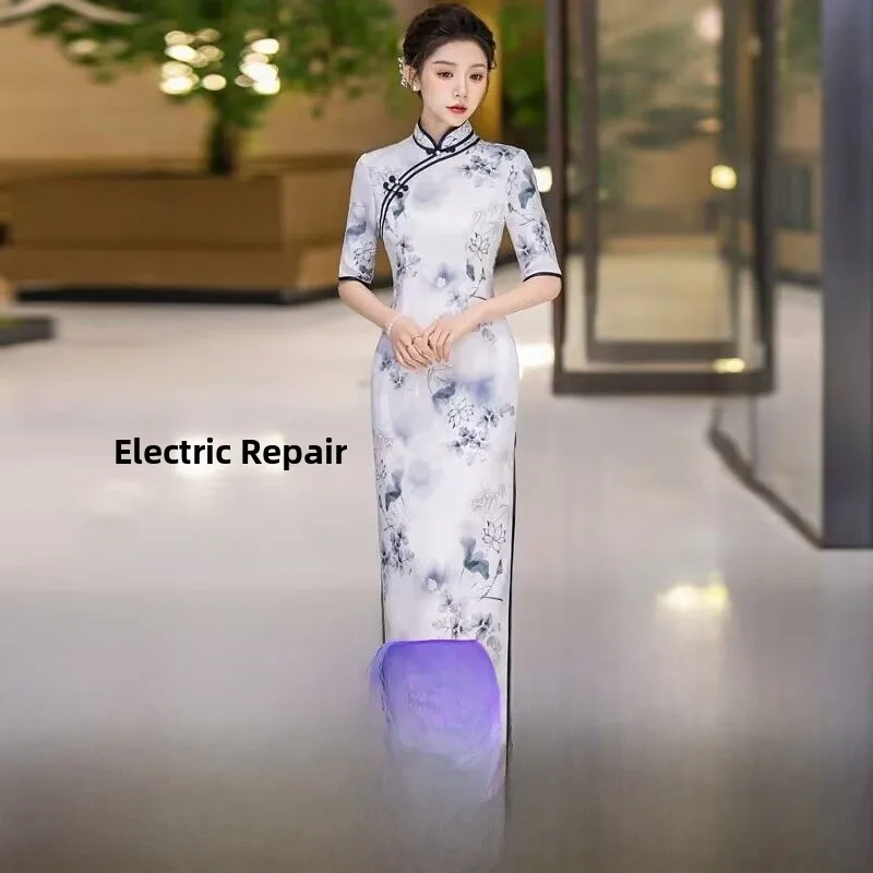 

Ele Summer New Blue And White Porcelain Long Evening Gown Women's Performance Sle Large Size Body ape Flag ...