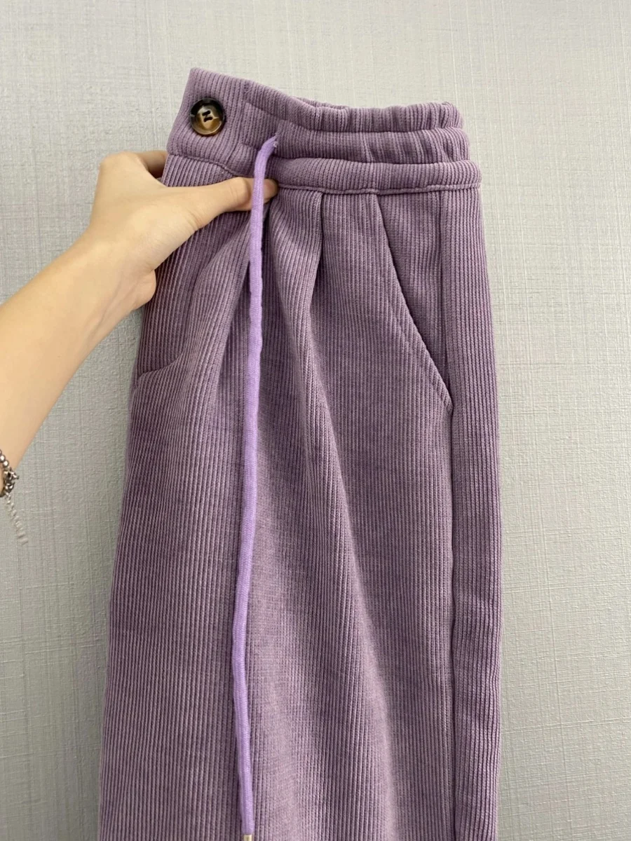 Plus Size Autumn Maillard Wear! Purple Pants Women Autumn and Winter New Knitted Design Wide-Leg Pants Corduroy Pants Fashion