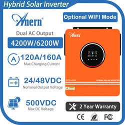 Anern 4.2KW 6.2kw falownik solarny Off/On-Grid 220V 24V/48V MPPT 120A 160A czysta fala sinusoidalna hybrydowy falownik nadaje się do paneli słonecznych 4200W 6200W 3200W