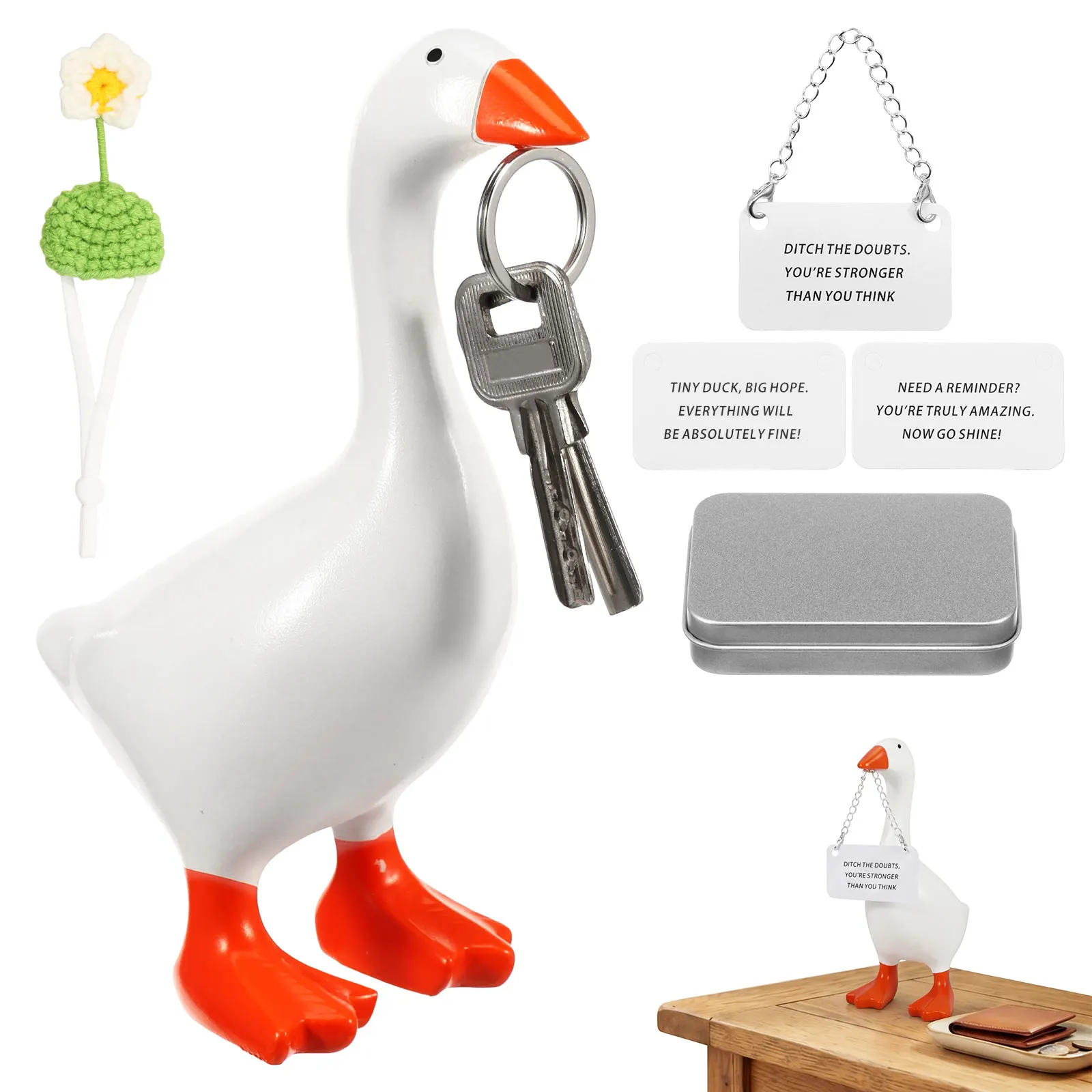 7 Inch Funny Desktop Goose Decor Set Adorable Desktop Goose Ornaments Dual Purpose Goose Figurine for Home Daily Workspace Gifts